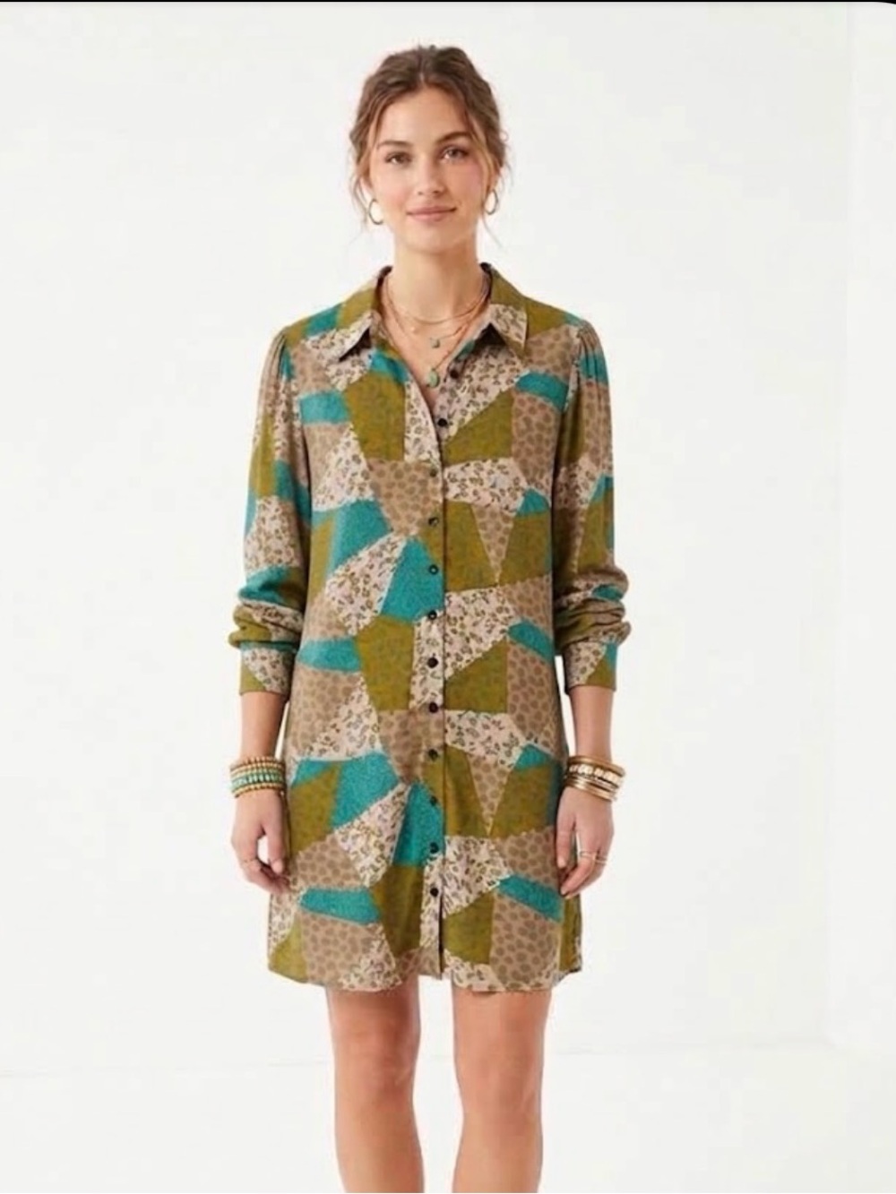 Natural Life Twiggy Patchwork Floral Shirtdress